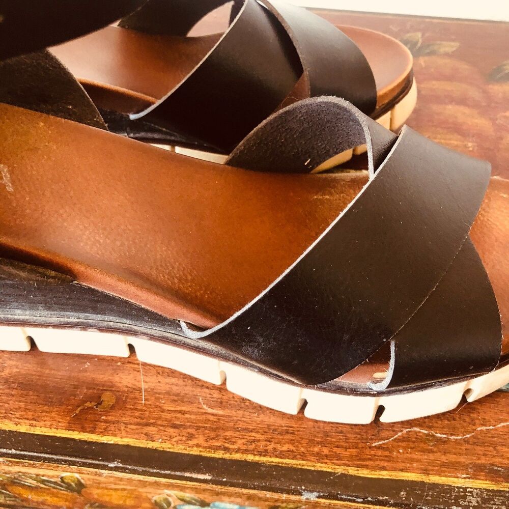 MIA LAURI Ankle Strap With Zipper High Stack Wedge Heel Sandals Black 9M - Picture 3 of 7